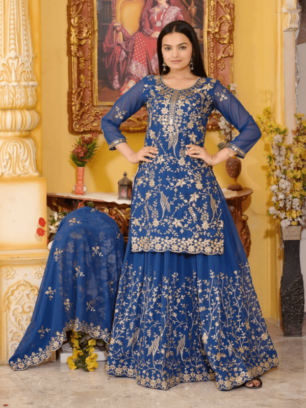 Designer Embroidered Fox Georgette Lehenga Suit with Sequence Embroidery Work. Let me know if you need any other adjustments!