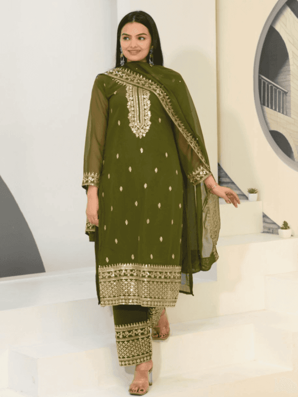 Designer Embroidered Fox Georgette Suit with Intricate Embroidery