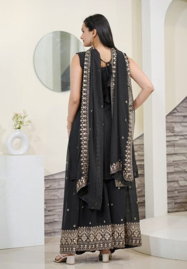 Designer Embroidered Fox Georgette Sharara Suit with Sequence Embroidery Work.