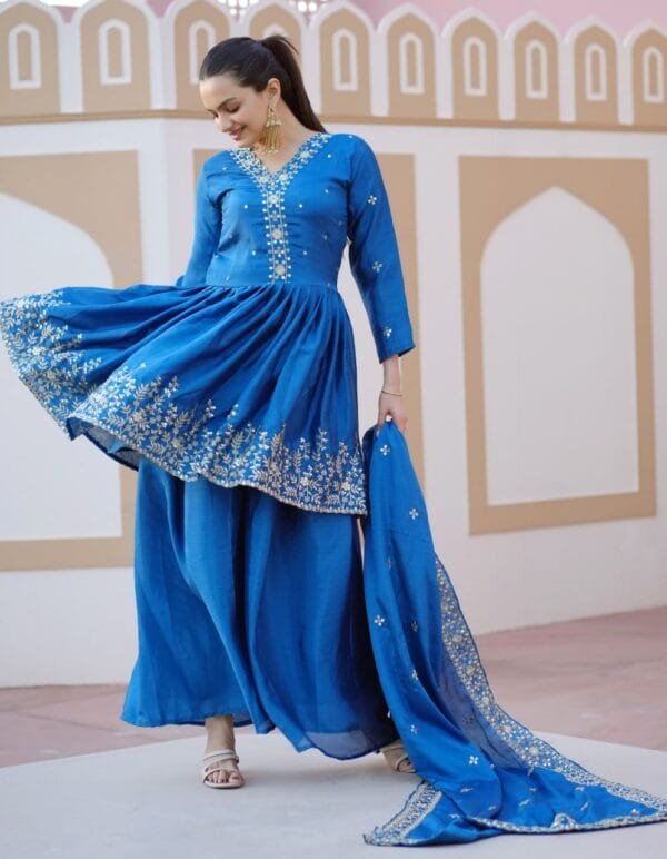 Chinon Sharara Suit with Intricate Sequence Embroidery.