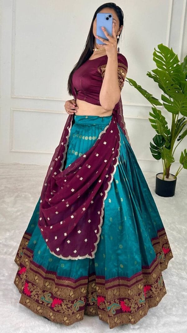 Jacquard Silk Lehenga Set with Thread & Sequin Work Dupatta