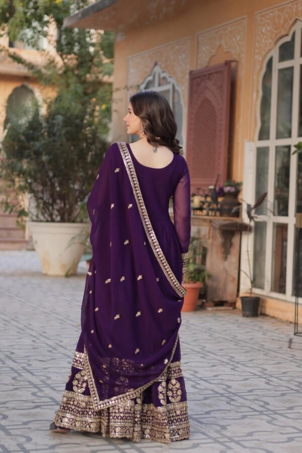 Elegant Blooming Embroidered Gown with Dupatta – Full Sleeves & Round Neck