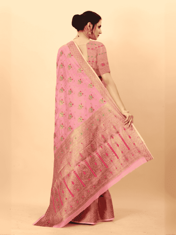 Soft cotton silk saree with golden zari woven pallu, detailed motifs, and a designer silk weaving blouse piece.