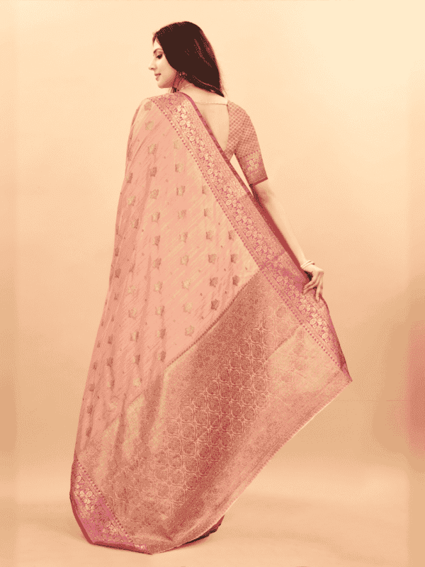 Soft magic slub silk saree with golden zari woven pallu, intricate motifs, and a designer silk weaving blouse piece.