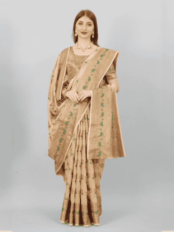 Soft Cotton Silk Saree with Golden Zari Border and Designer Silk Blouse Piece