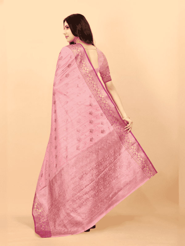 Soft magic slub silk saree with golden zari woven pallu, intricate motifs, and a designer silk weaving blouse piece.