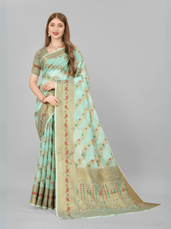 Soft Cotton Silk Saree with Golden Zari Border and Designer Silk Blouse Piece