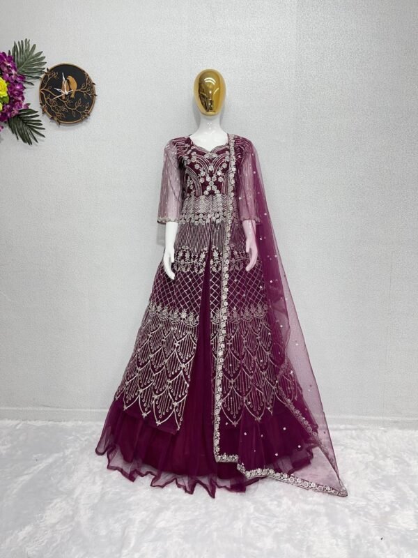 Bridal Wear Heavy Embroidery Sequence Work Lehenga with Dupatta