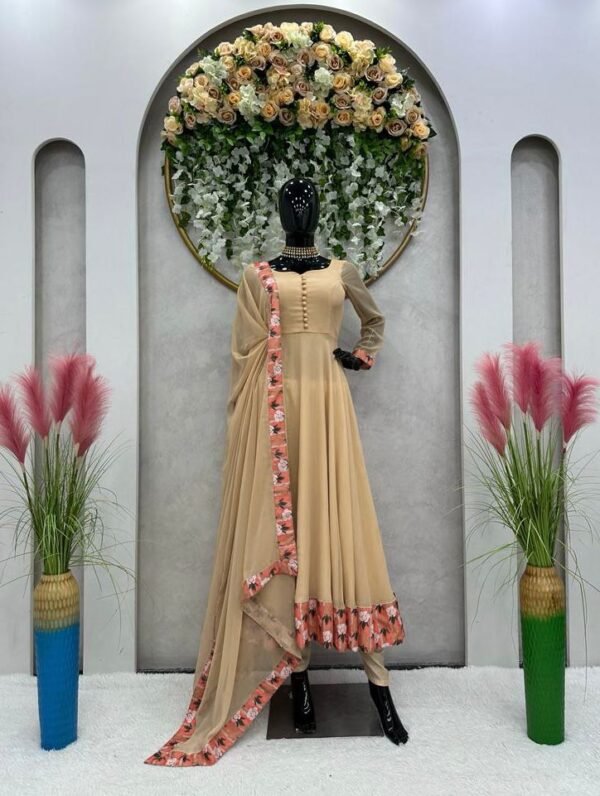 Faux Georgette Suit with lace work, Crepe pant & matching lace dupatta