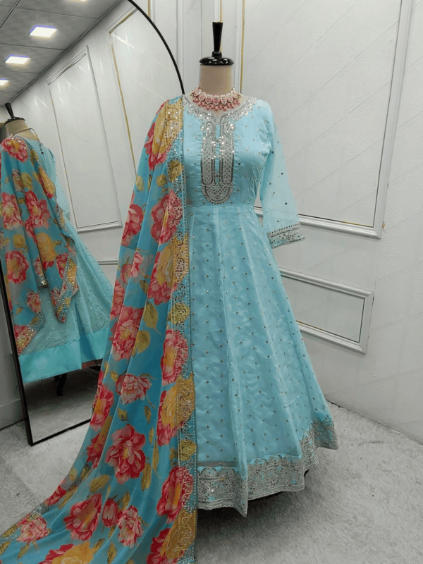 Anarkali Gown, Pant, and Dupatta Set – Fully Stitched & Ready to Wear