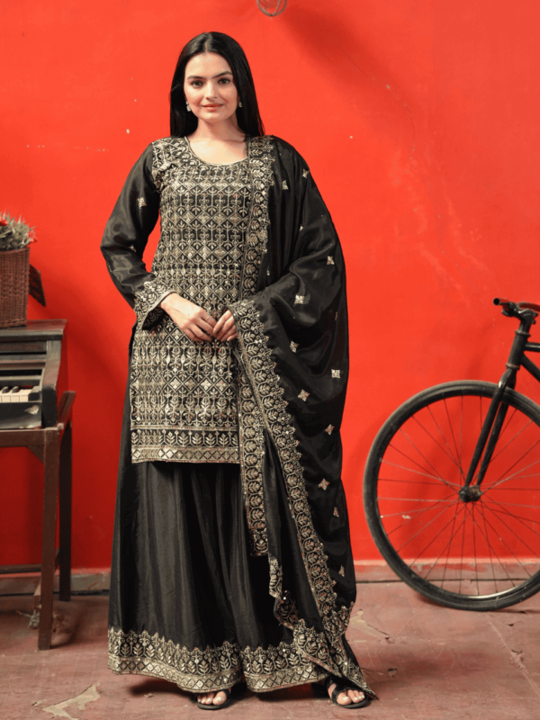 Designer Chinon Sharara Suit with sequence embroidery and matching dupatta