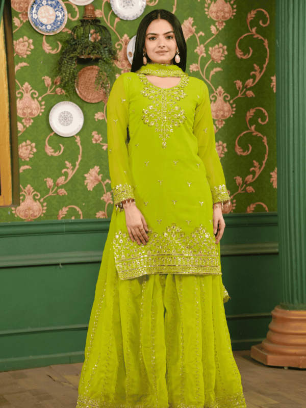 Designer Georgette Sharara Suit with sequence embroidery and matching dupatta