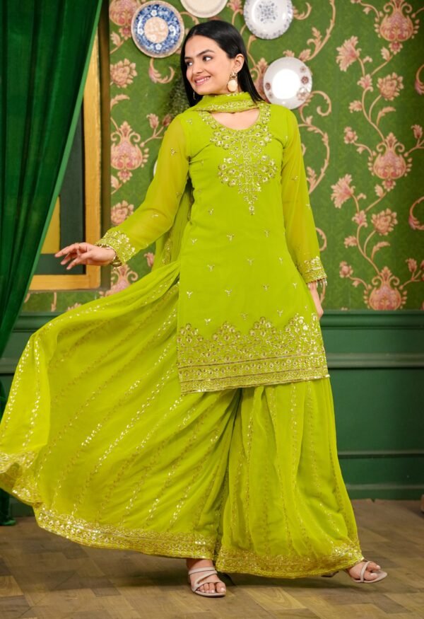 Designer Georgette Sharara Suit with sequence embroidery and matching dupatta