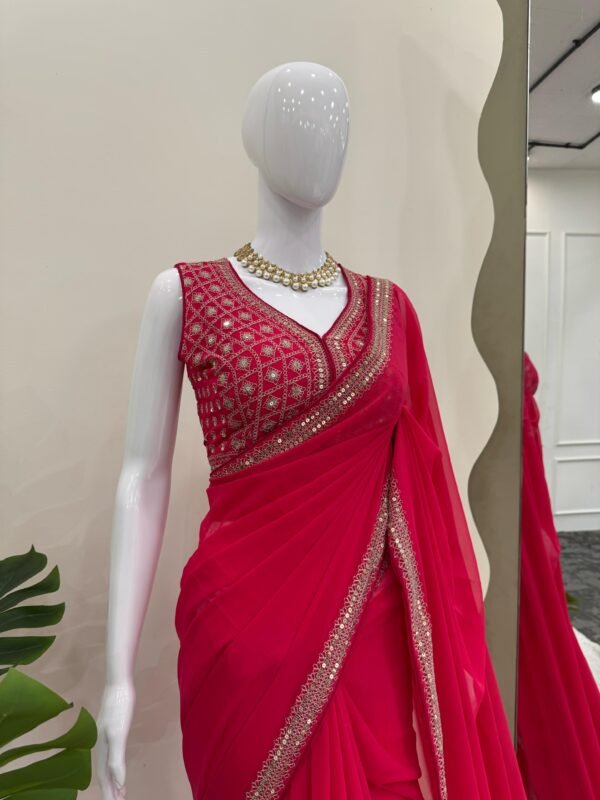 Faux Georgette Saree with thread & sequin work and fancy latkan