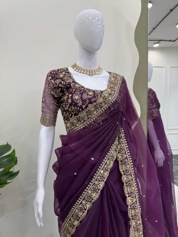 Heavy Organza Silk Saree with thread & sequin work and matching blouse