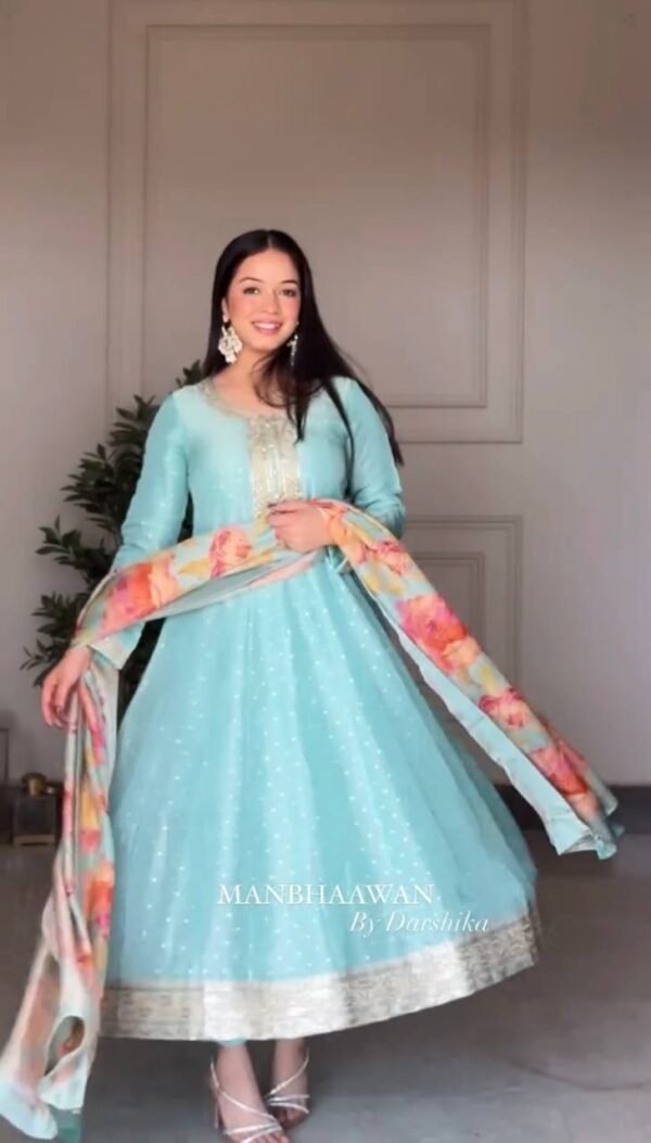 Anarkali Gown, Pant, and Dupatta Set – Fully Stitched & Ready to Wear